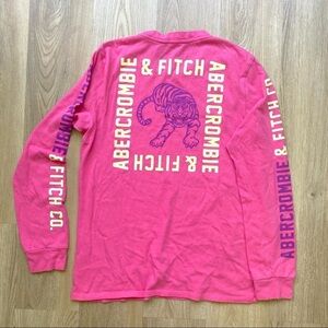 Abercrombie & Fitch Pink Long Sleeve Tiger Graphic Tee | Bright Fall Crewneck